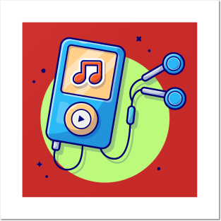 Ipod Audio Music Player with Earphone Cartoon Vector Icon Illustration (2) Posters and Art